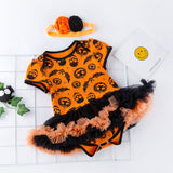 Halloween Pumpkin Short Sleeve Romper - Minihomy