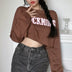 Harajuku Letter Printed Brown Cropped Sweatshirt Women Tops - Minihomy