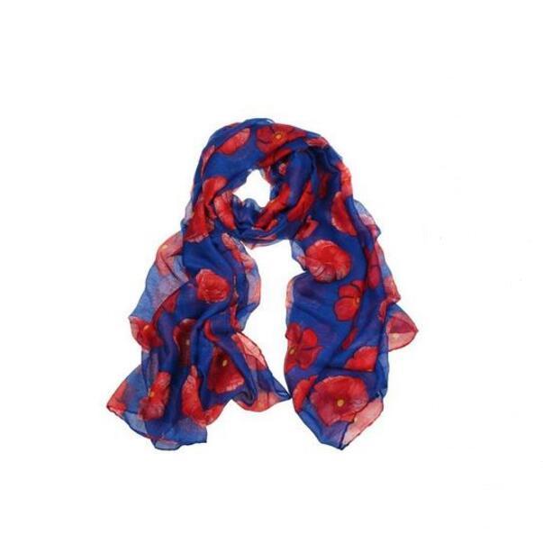 Red Poppy Flower Print Long Scarf