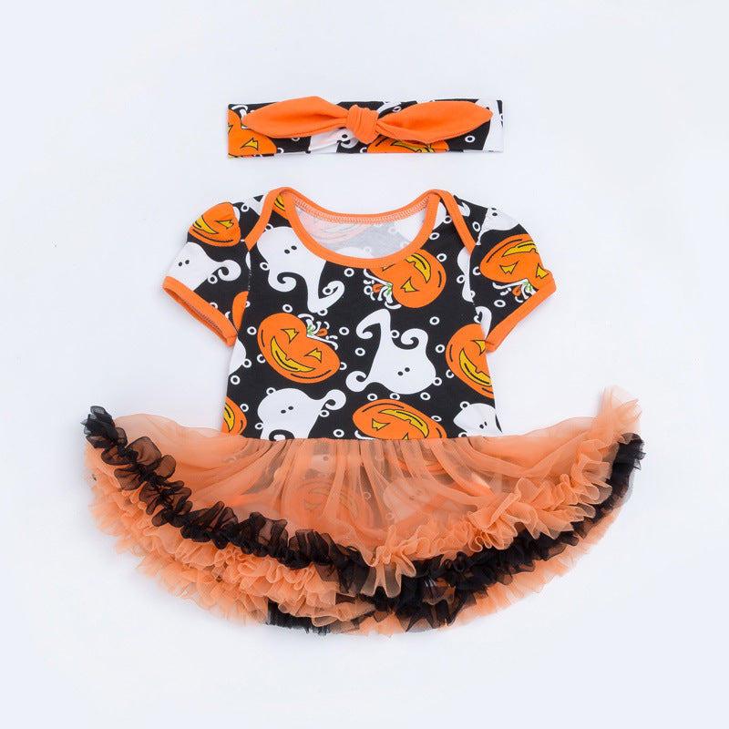 Halloween Pumpkin Short Sleeve Romper - Minihomy