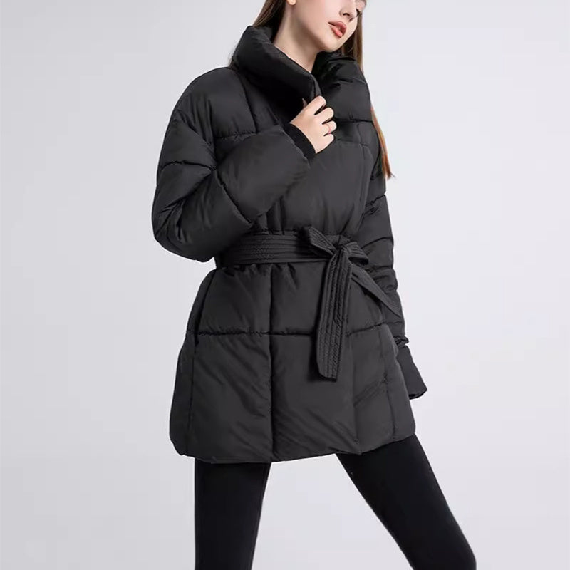 Women's Winter Plaid Lapel Coat: Loose, Thick, Lace-Up Jacket