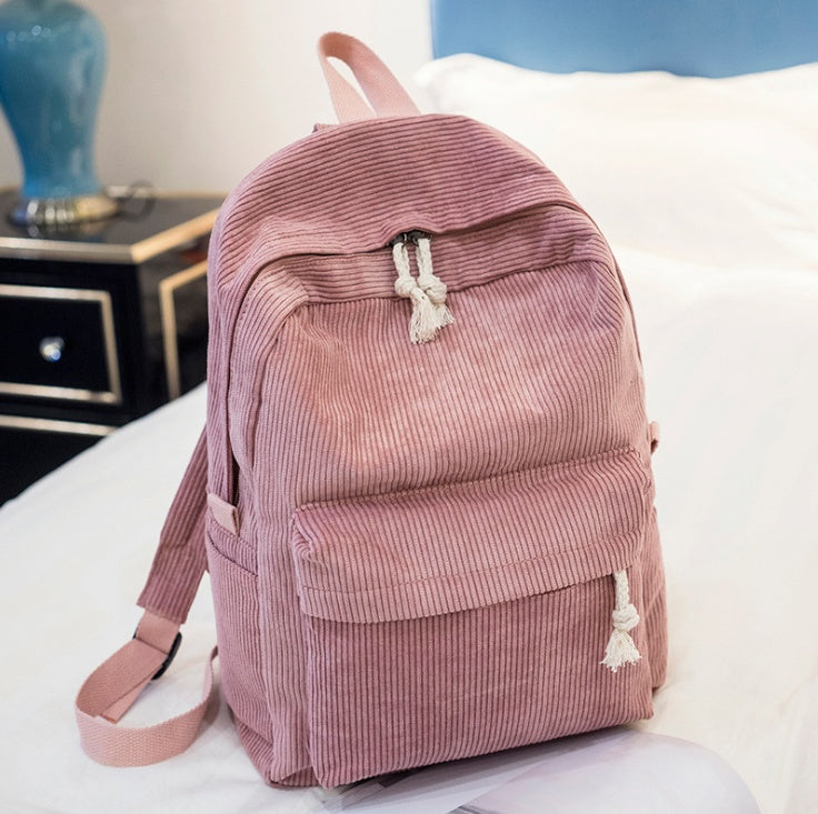 Durable Corduroy Backpack for Students - School Bag with Shoulder Straps - Minihomy