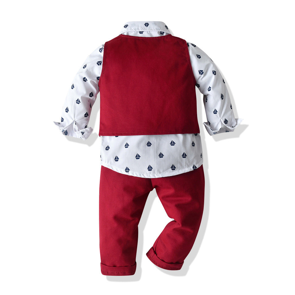 Boys Children's Long-sleeved Shirt Vest And Pants Suit - Minihomy