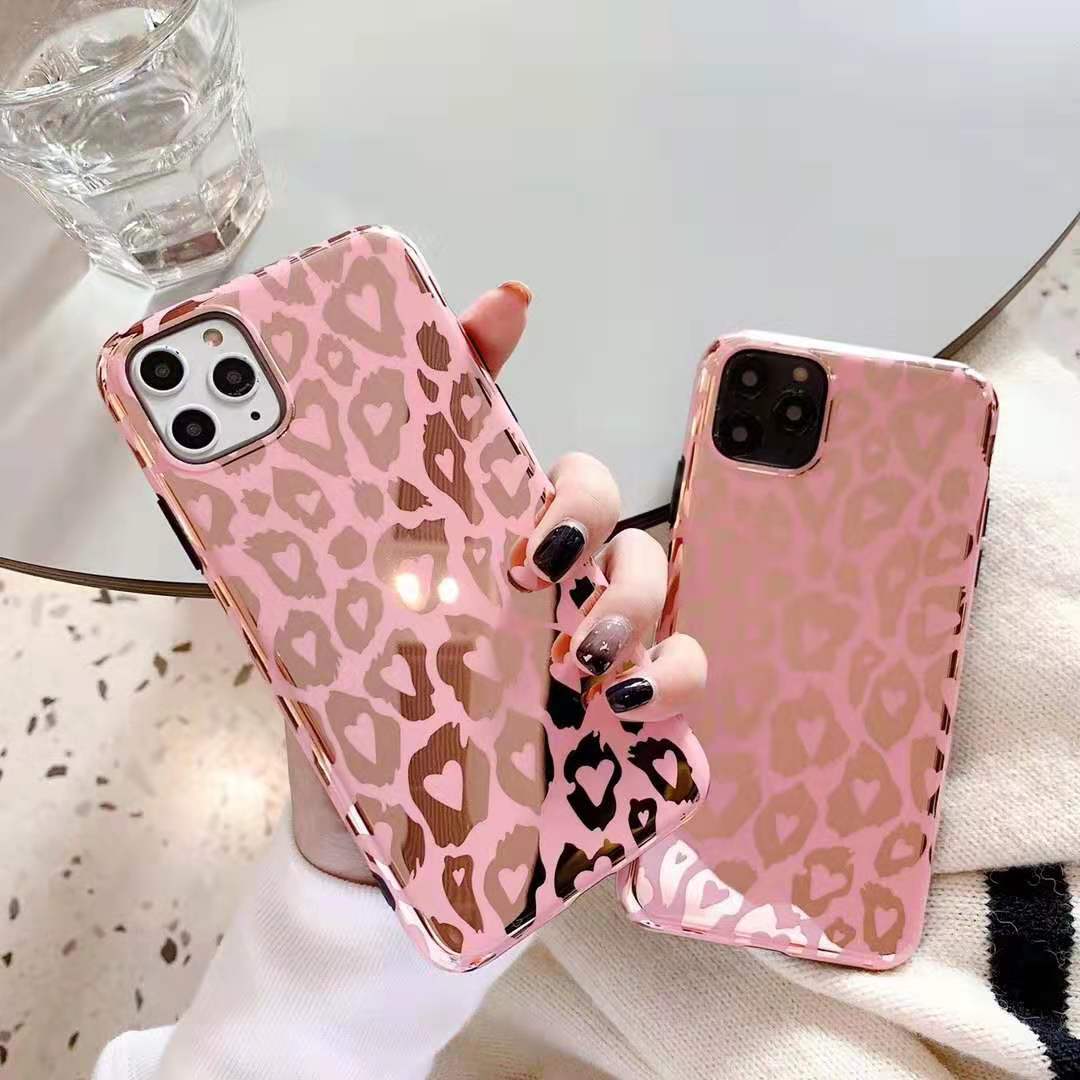 Pink electroplating leopard print phone case - Minihomy