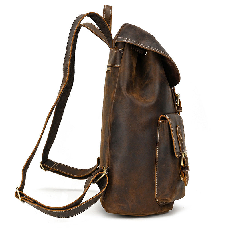 Casual Retro Crazy Horse Leather Travel Backpack - Minihomy