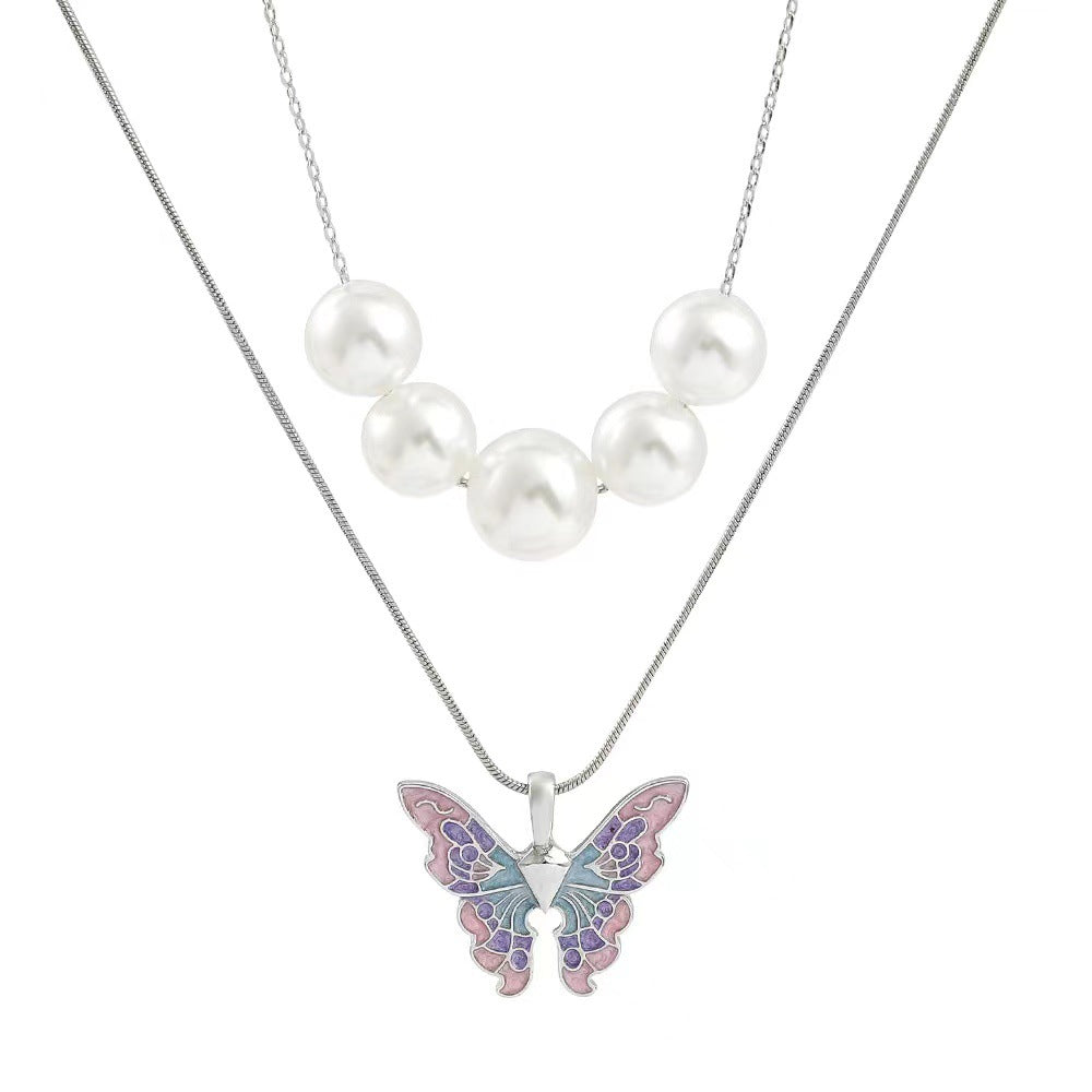 Butterfly Necklace Pearl Double Strand: Elegant European-American Style - Minihomy