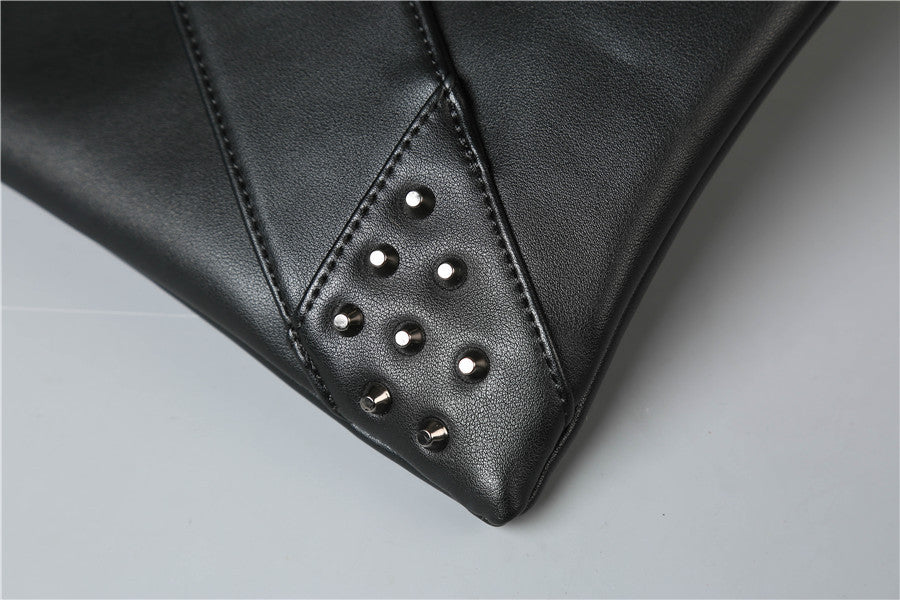 Chic Rivet Detail PU Leather Tote Bag - Minihomy