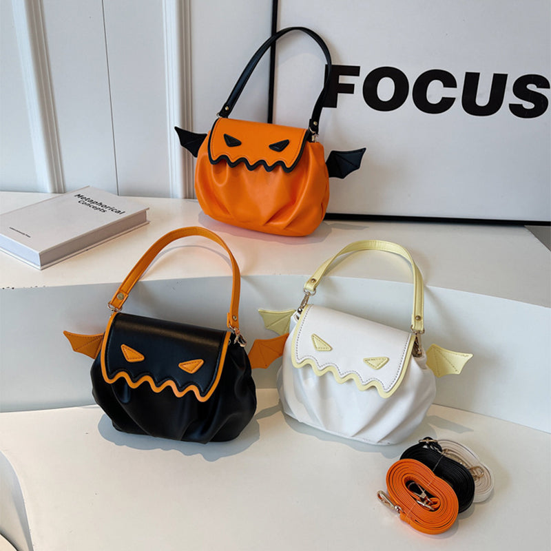 Funny Crossbody Bag Halloween Pumpkin Cartoon Shoulder Bags With Small Wings - Minihomy