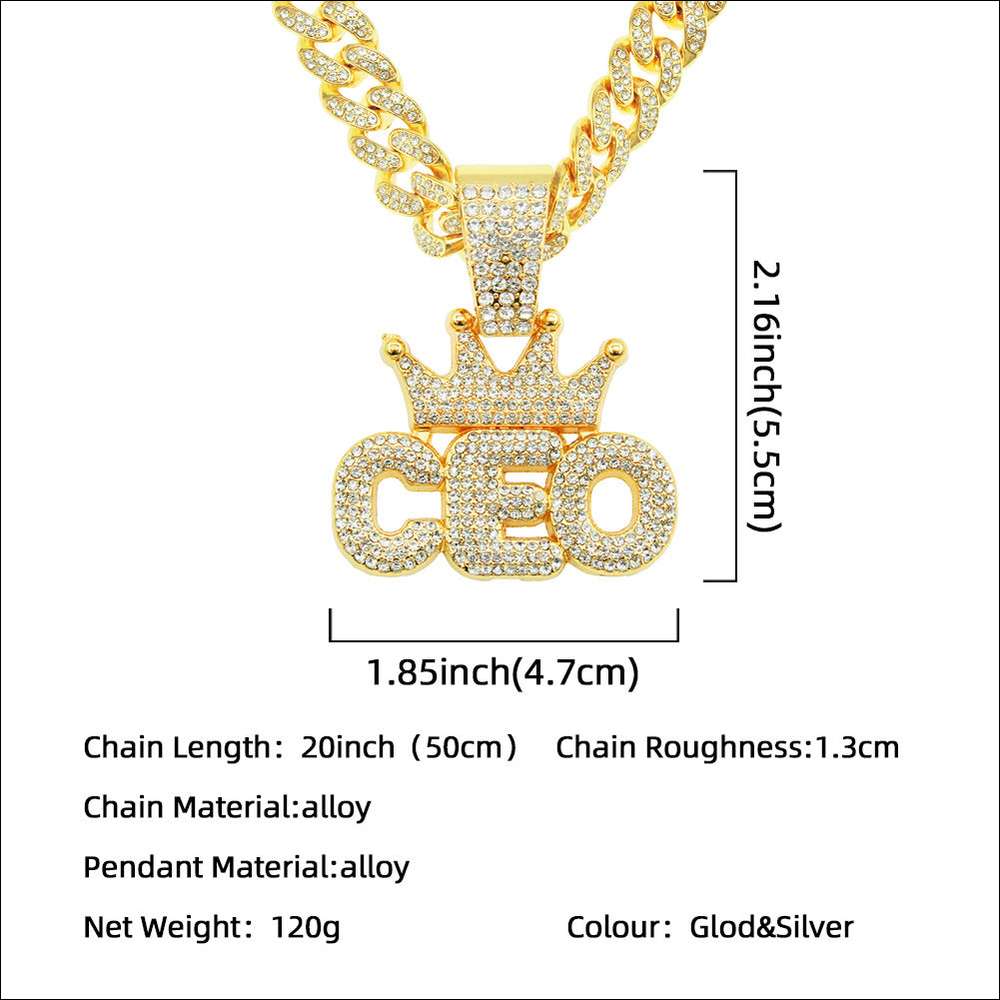 European Hip Hop Full Diamond Crown Letters Pendant Cuban Necklace - Minihomy