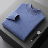 Mock Neck Sweater Men's Knitted Shirt - Pure Wool - Minihomy