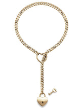 Adjustable Heart Lock Cuban Chain Necklace with Key - Silver/Gold - Minihomy