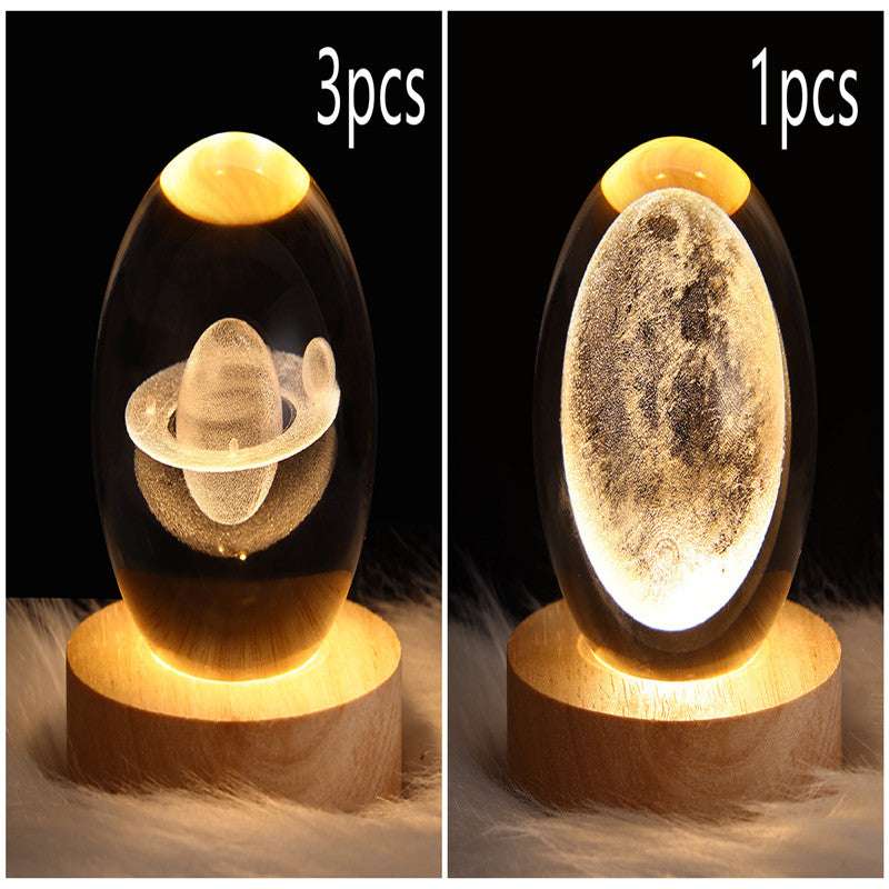 LED Night Light Galaxy Crystal Ball Table Lamp - 3D Planet Moon Lamp for Bedroom Home Decor - Minihomy