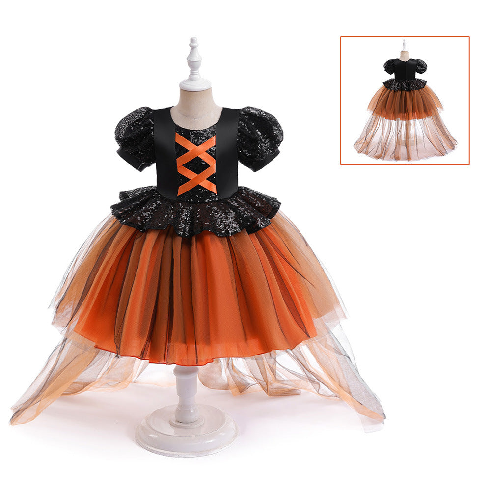 Halloween Girls' Witch Performance Costume Party Dress - Minihomy