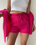 Long-sleeved Shirt High-waisted Drawstring Shorts Casual Two-piece Set - Minihomy