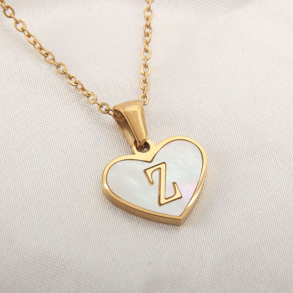 26 Letter Heart-shaped Necklace White Shell Love Clavicle Chain Necklace For Women - Minihomy