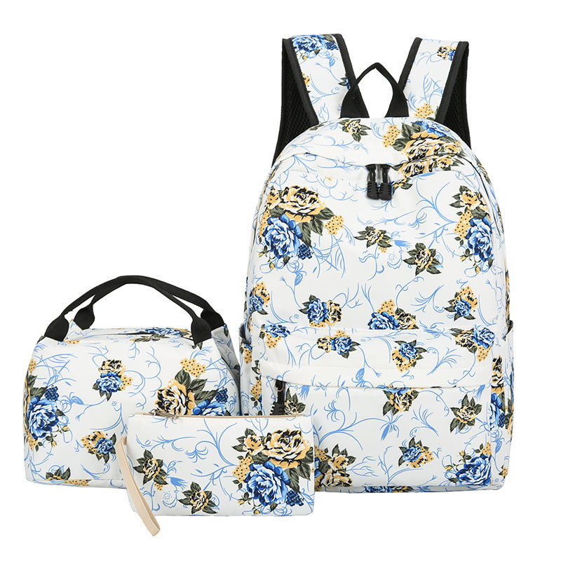 Floral Bags 3pcs Schoolbag Backpack Lunch Bag And Wallets: Your Stylish Companion for Every Adventure - Minihomy