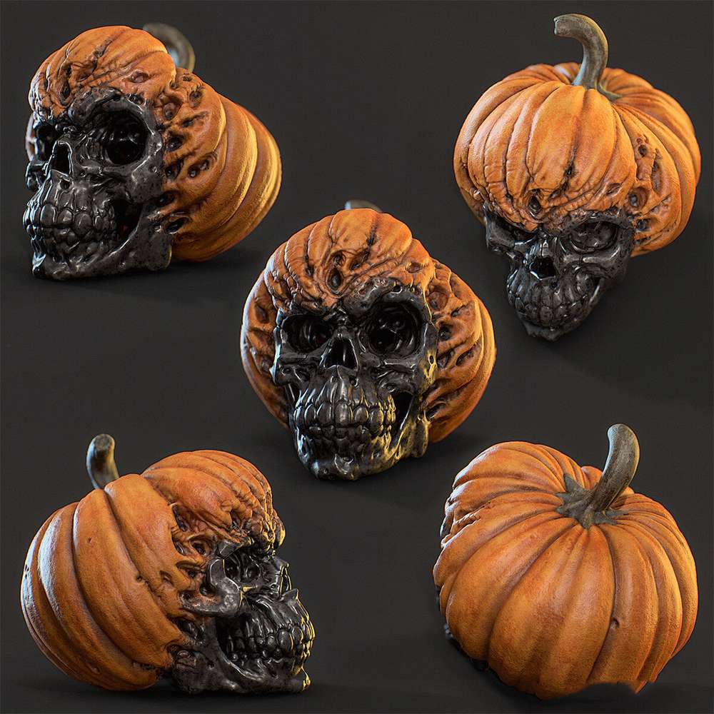 Evil Pumpkin Skull Halloween Resin Ornament - Minihomy