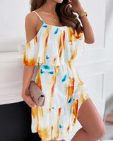 Women's Summer Floral Ruffled Off-the-Shoulder Suspender Dress