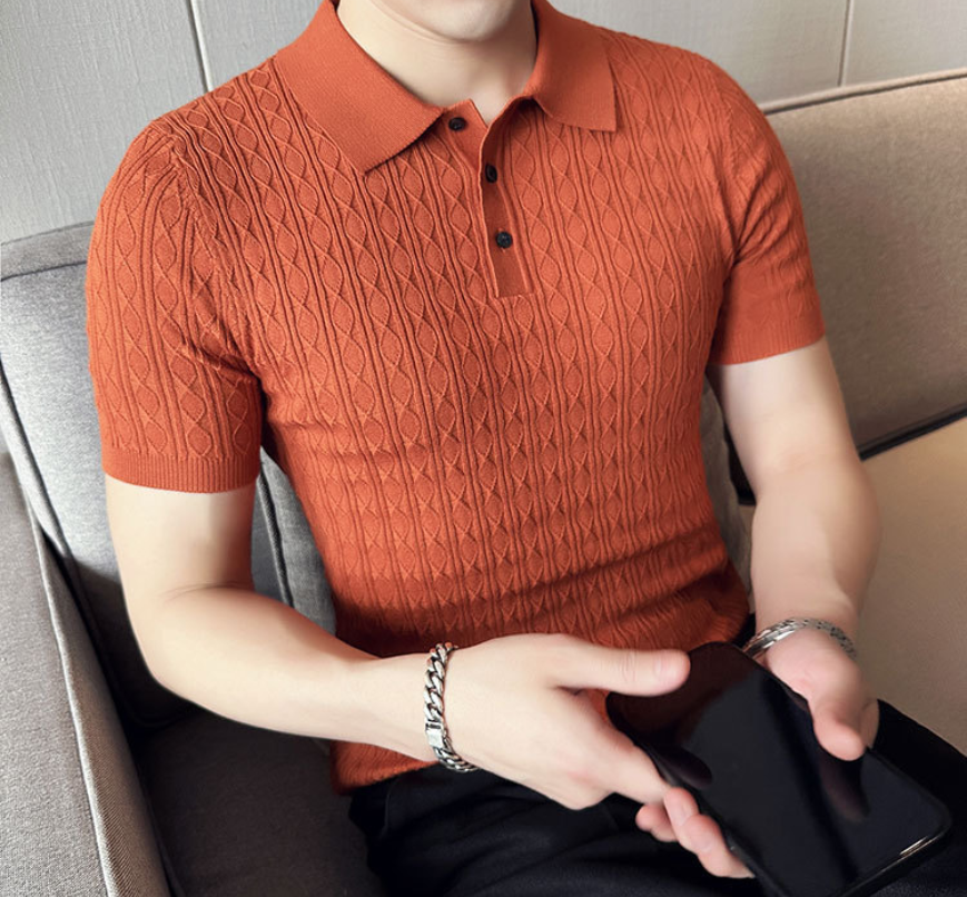 Men's New Young Business Jacquard Knitted Short-sleeved T-shirt - Minihomy