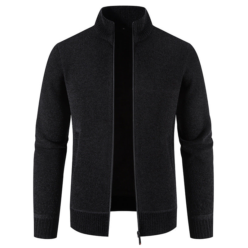 Fleece-lined Thickened Men's Knitted Stand Collar Jacket - Minihomy