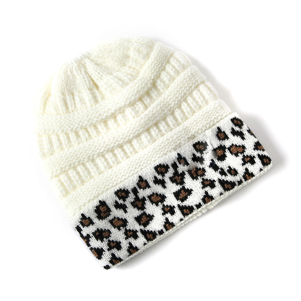 Beanie Women's Warm Leopard Print Knitted Hat Winter - Minihomy