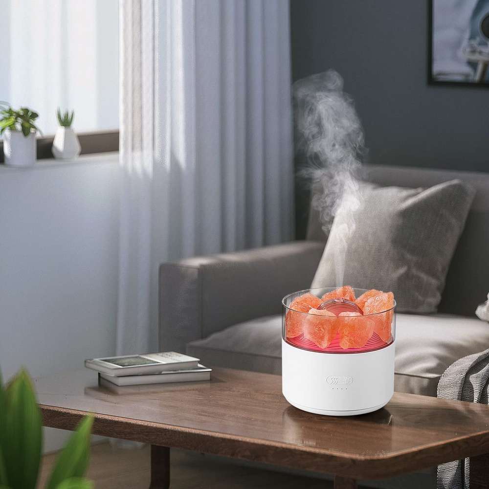 Cool-Mist Humidifier with Aroma Diffuser, Crystal Salt Lamp, and Ambient Light - Minihomy