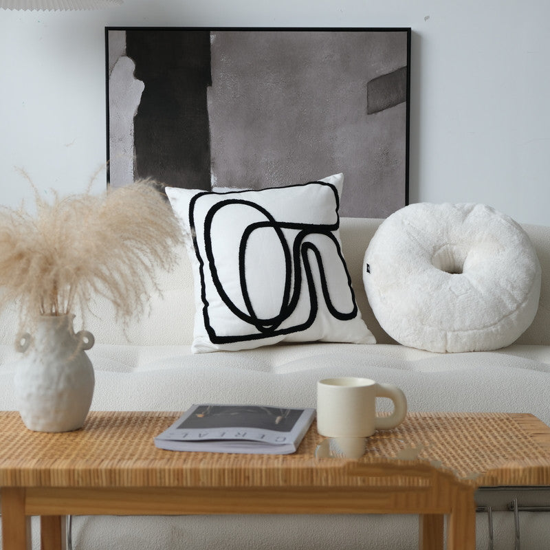 Black And White Line Embroidered Pillow Modern And Simple - Minihomy