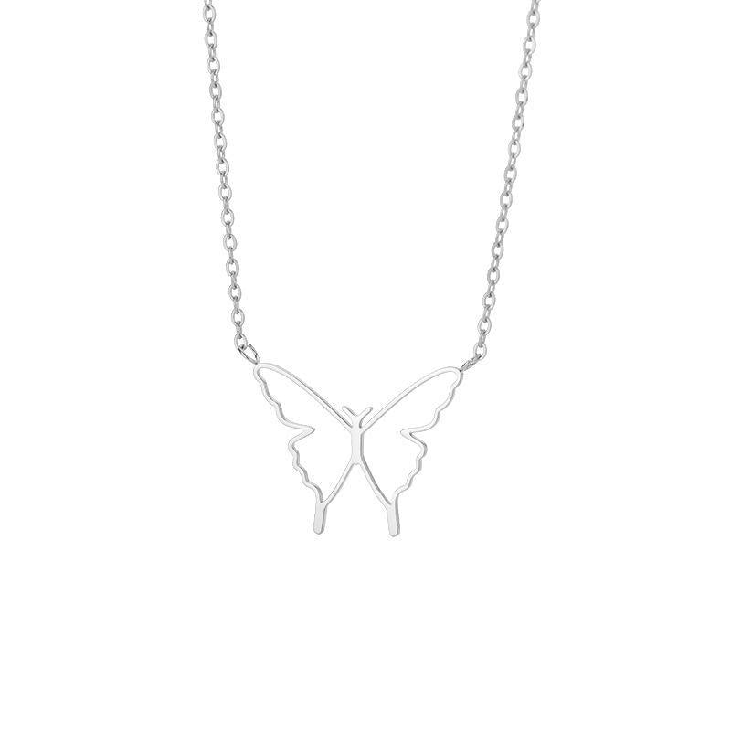 Women's Elegant Stainless Steel Hollow Butterfly Wings Pendant Necklace