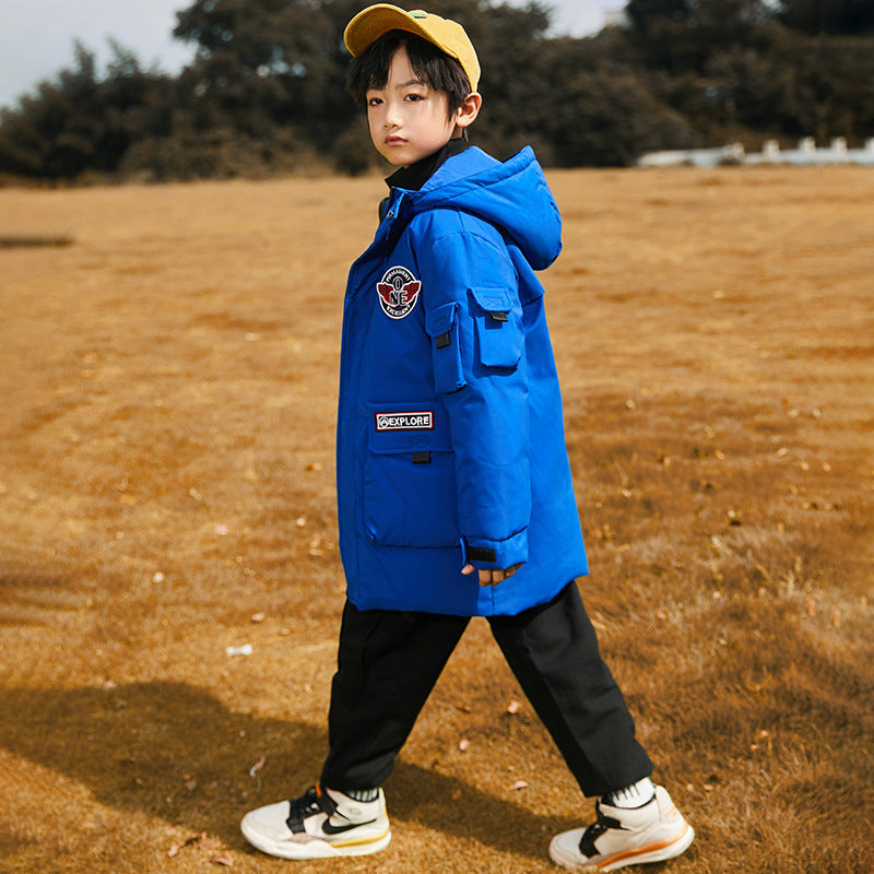 Solid Color Boys Mid-length Down Jacket