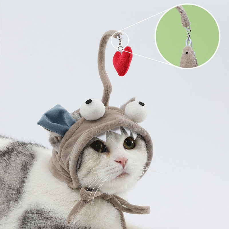 Funny Cat Toy Stick with Feather Head Wearing Design - Gray Big Eye Pet Toy - Minihomy