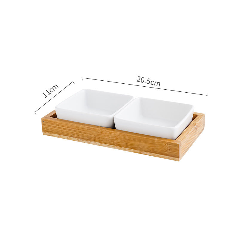 Cat Bowl Snack Plate Ceramic Wood Anti-Tip - Minihomy