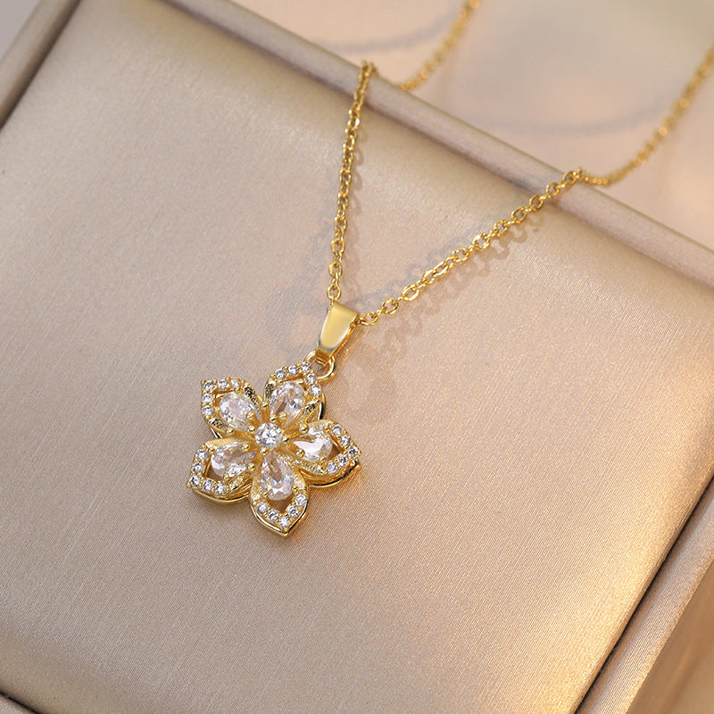 Fashion Rotating Bauhinia Zircon Necklace - Minihomy