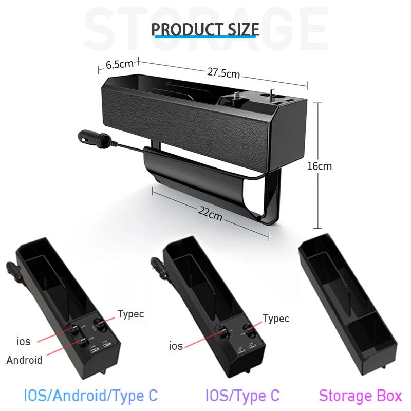 Car Organizer with Charger Cable Car Seat Gap Storage Box with Cable - Minihomy