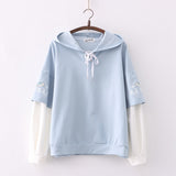 Printed Sleeves Hooded Splicing Pullover Hoodie For Women