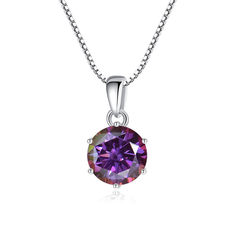 925 Silver Inlaid Round Moissanite Necklace - Minihomy