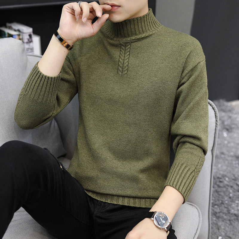 Men's Pure Color Half Collar Sweater: Embrace Casual Elegance - Minihomy