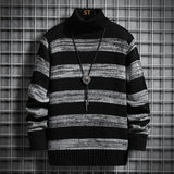 High-neck Men's Autumn And Winter Long-sleeved Trendy Slim Striped Sweater - Minihomy