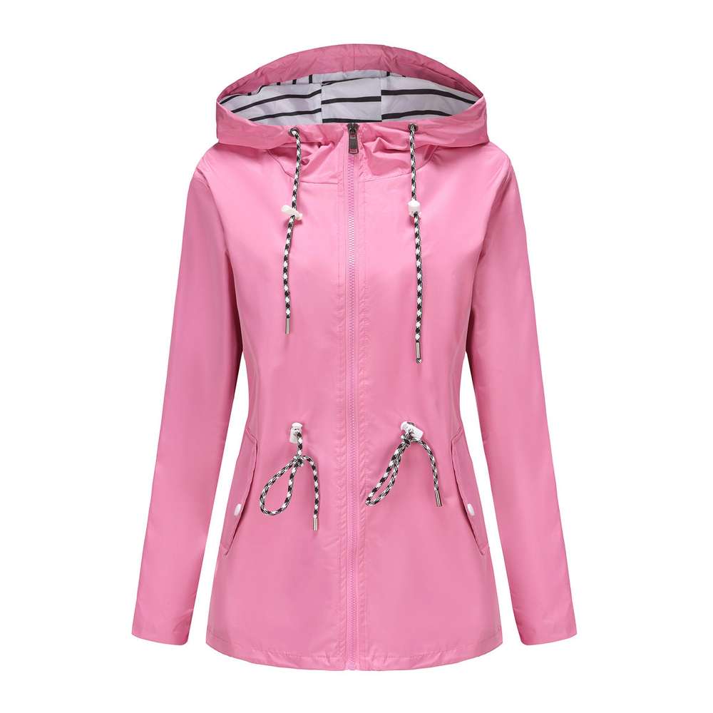 Long Sleeved Splashproof Mid Length Windbreaker For Women's Hooded Raincoat - Minihomy