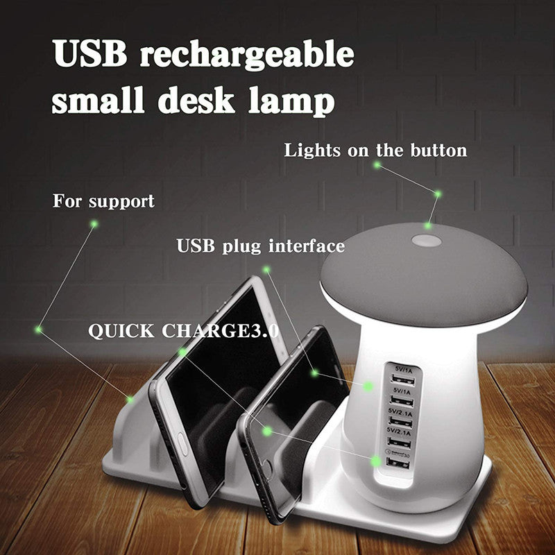 2-In-1 Multifunction Mushroom Lamp LED Lamp Holder USB Charger for Home Office Supplies - Minihomy