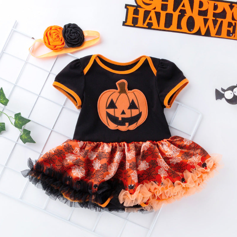 Halloween Pumpkin Short Sleeve Romper - Minihomy