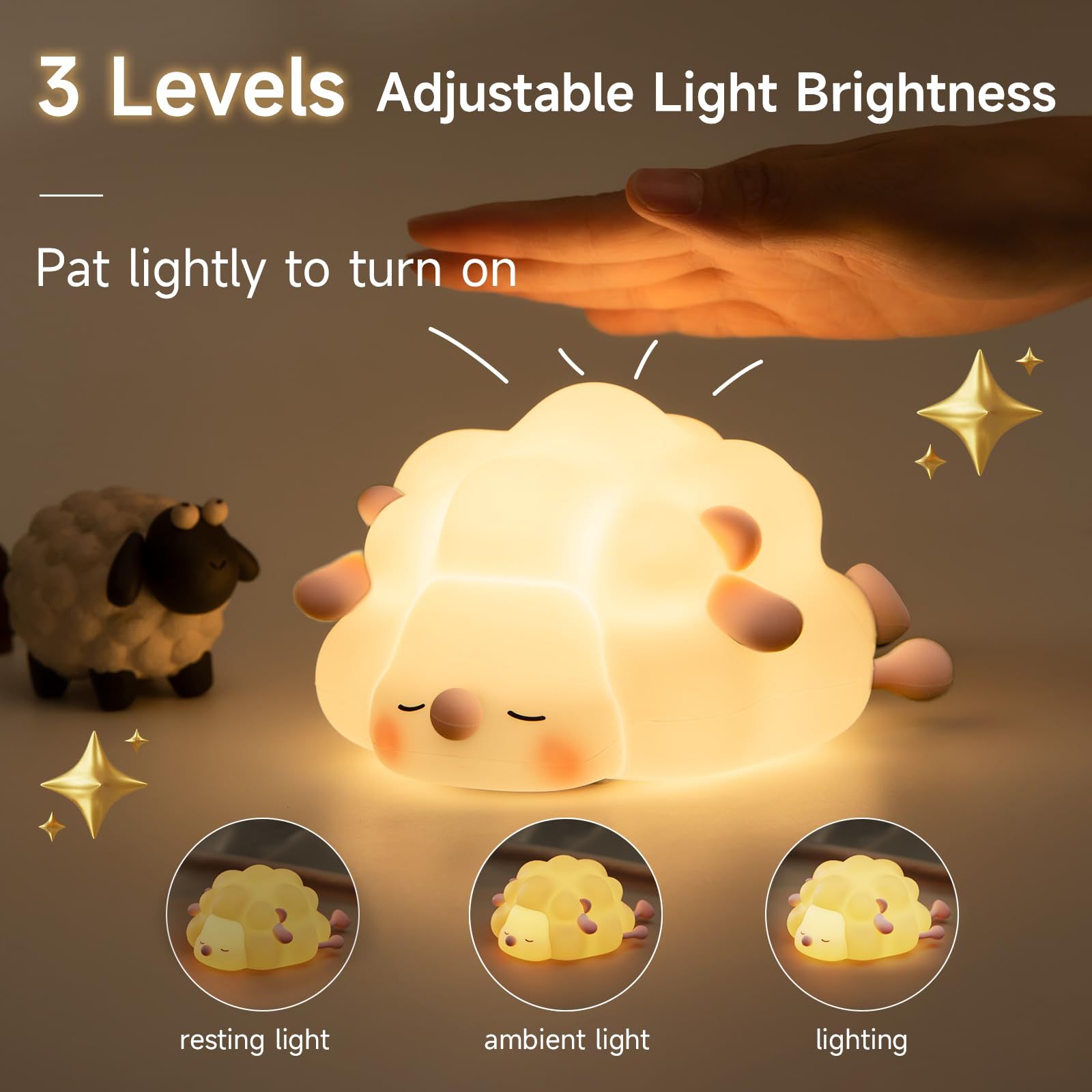 Cute Sheep Night Light for Kids - Rechargeable, Dimmable & Timing Sleep Lamp - Minihomy