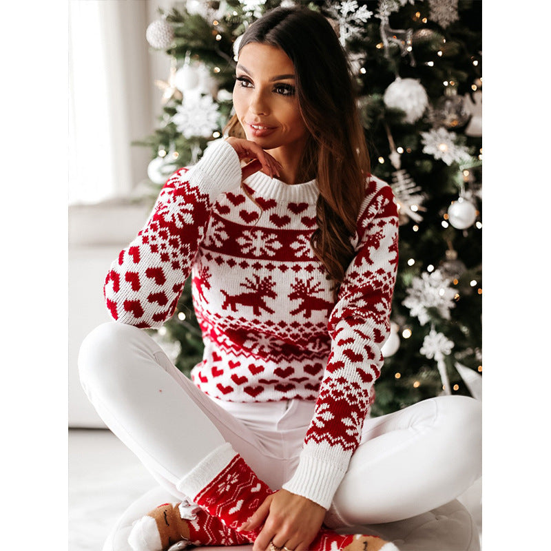 Christmas Elk Long Sleeve Knitted Sweater - Minihomy