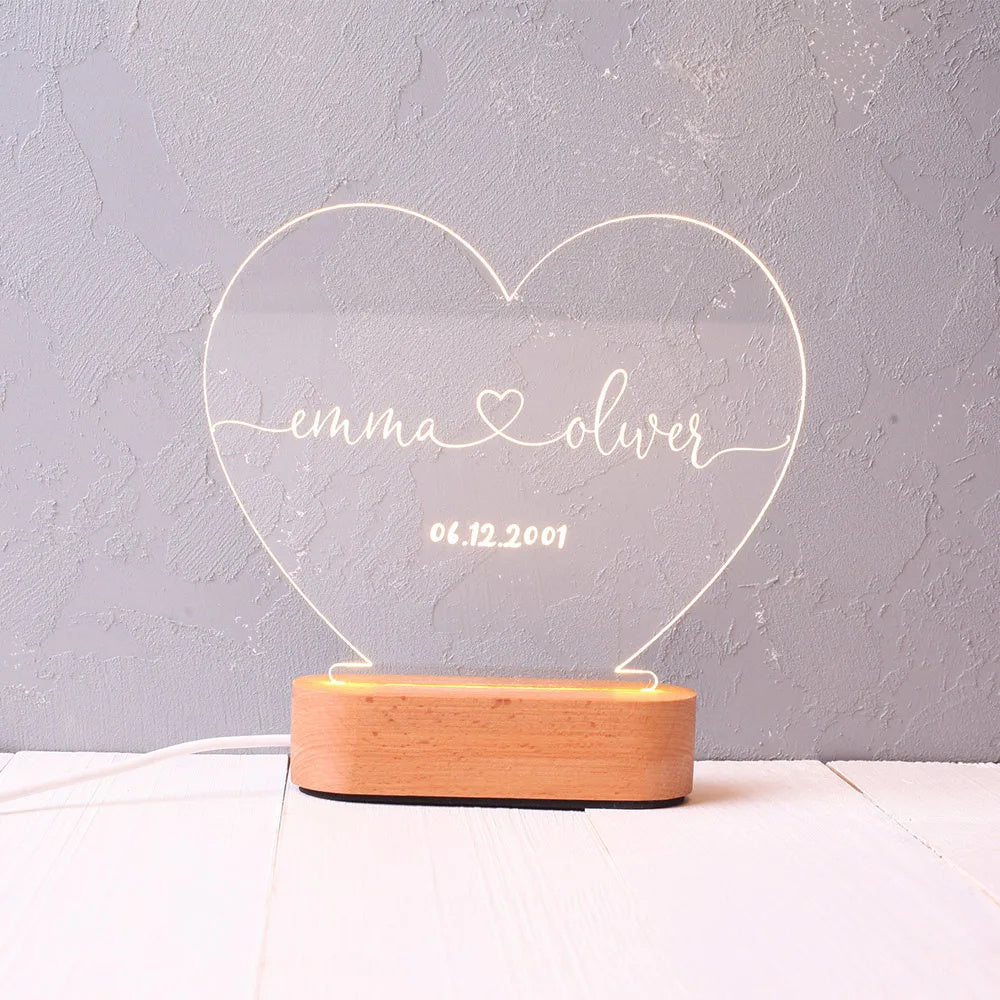 Custom Night Light As Valentines Day Anniversary Romantic For Bedroom Night Lamp Couple For Him Names And Date Engagement Gift - Minihomy