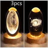 LED Night Light Galaxy Crystal Ball Table Lamp - 3D Planet Moon Lamp for Bedroom Home Decor - Minihomy