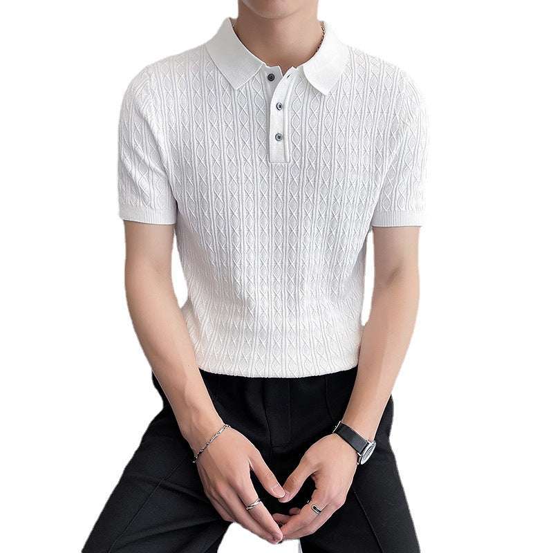 Men's New Young Business Jacquard Knitted Short-sleeved T-shirt - Minihomy