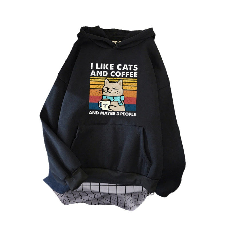 I Like Cats And Coffee Printed Women Hoody - Minihomy