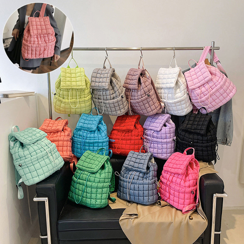 Candy Color Quilted Women Backpack Puffy Down Padded School Bag Large Cotton Travel Back Pack Bags For Women Plaids Shoulder Bag - Minihomy