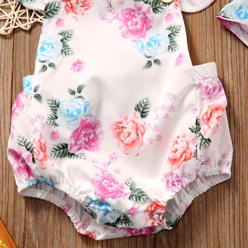 Floral Ruffled Set Infant Casual Trend Cute Little Floral Triangle Dress Two Piece Suit - Minihomy