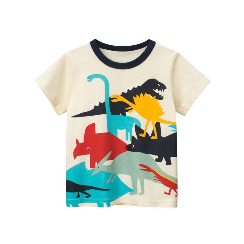 Boys Short Sleeve T-Shirt Kids Clothing Dinosaur Cartoon - Minihomy