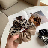 Leopard Print Leather Stitching New Color Block Large Intestine Hair Ring - Minihomy